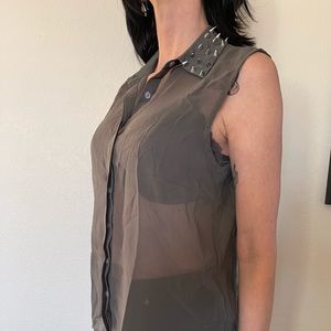 XS Sparkle & Fade Spiked Collar Sheer Shirt